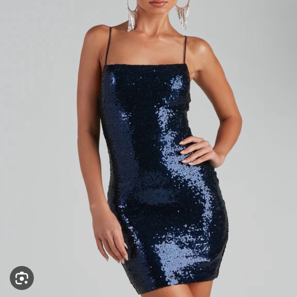 Navy Blue Sequin Mini Dress - Picture 1 of 2